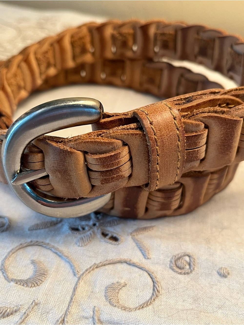 Braided Leather Women’s Belt - Brown Size Small